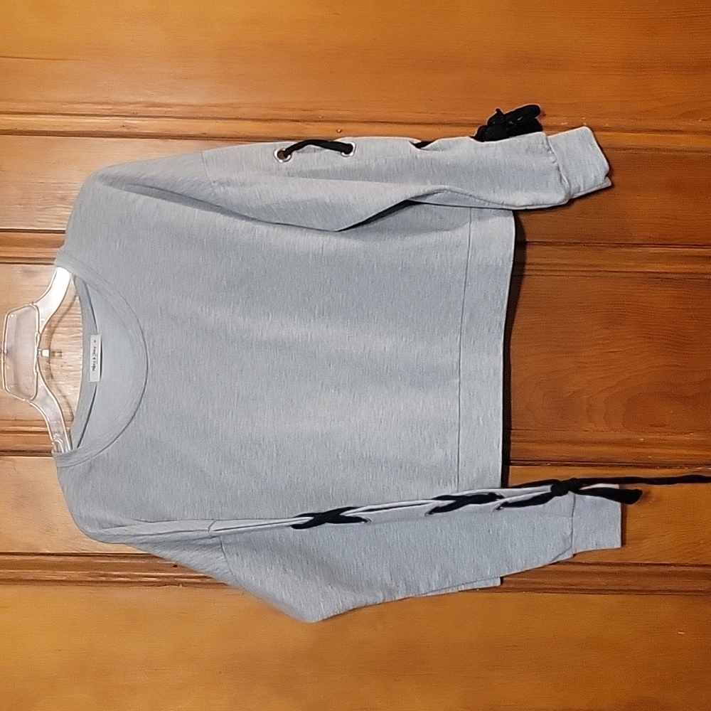 Mikey + Joey Gray Sweater With Laced Up Sleeves - image 1